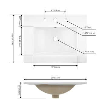 Ancillary 3-Hole 20 in. W x 18.25 in. D Classic Contemporary Rectangular Ceramic Single Sink Basin Vanity Top